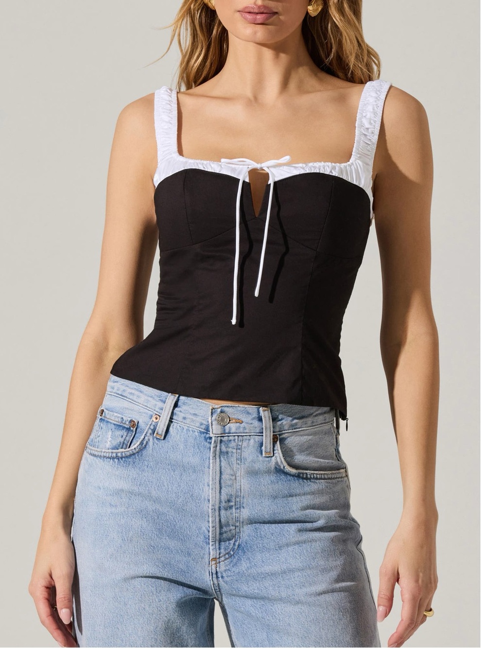 ASTR The Label Womens Milkmaid Blouse Top Size Large NEW NWT Ruched Tie Front
